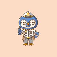 mignonne manchot police officier uniforme dessin animé animal personnage mascotte icône plat style illustration concept vecteur