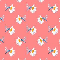 sans couture modèle libellule fleur printemps été rose Contexte sauvage fleurs affiche bannière carte postale couverture en tissu vêtements emballage fond d'écran modèle textile vecteur