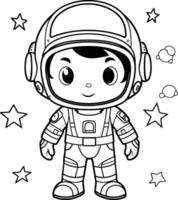 coloration livre pour les enfants astronaute dans espace costume. vecteur
