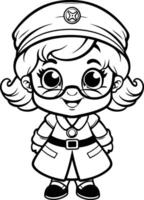 noir et blanc dessin animé illustration de mignonne peu fille pilote personnage coloration livre vecteur