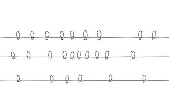 un ligne continu des oiseaux asseoir sur fils. concept minimal Urbain bannière. ligne art, silhouette, contour, vecteur illustration.