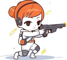 illustration de une mignonne peu astronaute fille avec une pistolet vecteur