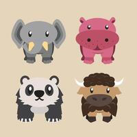 mignonne illustration sauvage animaux de les éléphants, hippopotame, Panda et bison vecteur