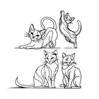 ensemble de mignonne dessin animé chats isolé sur blanc Contexte. illustration dans noir et blanche. coloration livre pour les enfants. vecteur