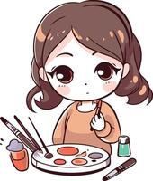 illustration de une mignonne peu fille dessin sur le palette vecteur