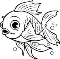 noir et blanc dessin animé illustration de mignonne poisson animal personnage pour coloration livre vecteur