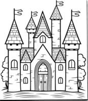 dessin animé château. noir et blanc illustration pour coloration livre ou page. vecteur