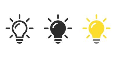 lumière ampoule icône. idée symbole. électrique lampe, lumière, innovation, solution, Créatif pensée, électricité. vecteur