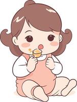 illustration de une mignonne peu bébé fille en mangeant un la glace crème vecteur