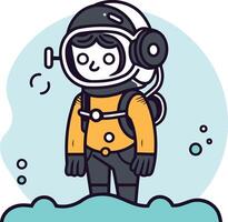 mignonne dessin animé astronaute dans espace costume et casque. vecteur