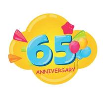 logo de modèle de dessin animé mignon 65 ans anniversaire illustration vectorielle vecteur