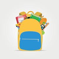 sac, icône de sac à dos avec accessoires scolaires. illustration vectorielle