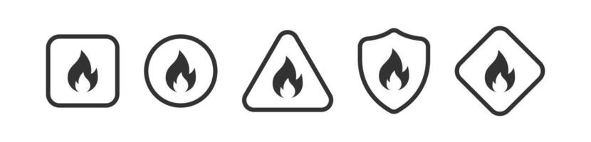 Feu signe. danger flammes icône. inflammable emblème. chaud danger, avertissement, avertir. vecteur