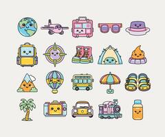 kawaii Voyage et aventure clipart collection vecteur