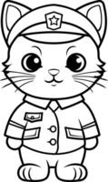 noir et blanc dessin animé illustration de mignonne chat capitaine personnage coloration livre vecteur