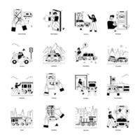 moderne pack de 16 balade prestations de service glyphe des illustrations vecteur