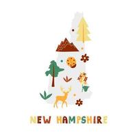 collection de cartes des états-unis. symboles d'état sur la silhouette de l'état gris - New Hampshire vecteur
