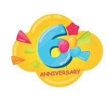 logo de modèle de dessin animé mignon 6 ans anniversaire illustration vectorielle vecteur