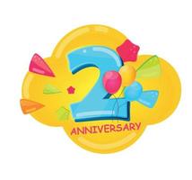 logo de modèle de dessin animé mignon 2 ans anniversaire illustration vectorielle vecteur