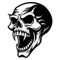 une noir et blanc image de une crâne avec ses bouche ouvert large, montrant les dents vecteur