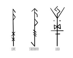 nordique celtique runes, ensemble norrois protection symboles dans griffonnage style, amulette, la sorcellerie panneaux sur blanc Contexte. vecteur