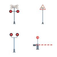 chemin de fer barrière Icônes ensemble dessin animé . ouvert et fermé chemin de fer barrière vecteur