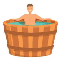 homme relaxant dans en bois chaud baignoire vecteur