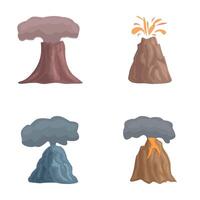 éclater volcan Icônes ensemble dessin animé . volcanique éruption avec brûlant lave vecteur
