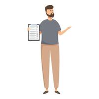 illustration de une barbu homme debout, en portant et en présentant une presse-papiers liste de contrôle vecteur