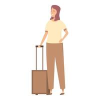 souriant femme prêt pour Voyage avec valise vecteur