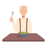 Sénior homme profiter en bonne santé salade repas vecteur