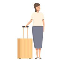 souriant femme avec valise prêt pour Voyage vecteur