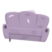 dessin animé de une bien utilisé, endommagé violet canapé avec visible larmes et taches vecteur