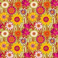 floral sans couture Aléatoire modèle avec vibrant coloful fantaisie fleurs dans bohémien style dans jaune, magenta, olive vert, blanche. génial pour textile, surface, fonds d'écran, emballages papier, tissus. vecteur