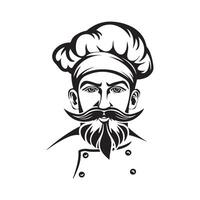 Créatif chef tête moustache chapeau dessin animé logo image vecteur