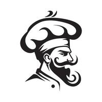 Créatif chef tête moustache chapeau dessin animé logo image vecteur