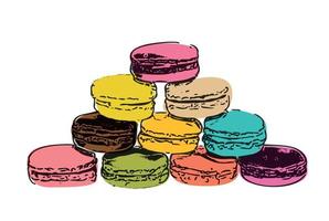 macarons dessinés savoureux sucrés isolés sur fond blanc vecteur