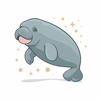 mignonne dessin animé dugong isolé sur blanc Contexte. main tiré illustration de mer vache. vecteur