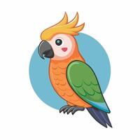 cacatoès perroquet séance sur brunch. coloré exotique oiseau avec Orange crête dans dessin animé style illustration sur blanc Contexte. vecteur