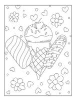 été coloration livre pour des gamins et adultes, la glace crème contour conception, floral coloration livre, main tiré contour illustration pour coloration livre vecteur