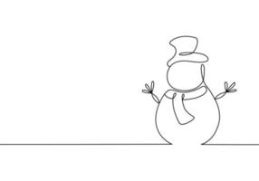dessin au trait continu bonhomme de neige. illustration vectorielle de Noël hiver. vecteur