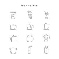 jeu d'icônes café, thé, boisson. icône de contour noir, isolé avec fond, vecteur. vecteur