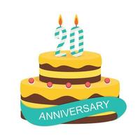 modèle 20 ans anniversaire félicitations, carte de voeux avec gâteau, illustration vectorielle d'invitation vecteur