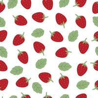 fond de fruits dessinés à la main motif sans couture fraise dans le style de dessin animé utilisé pour l'impression, papier peint, illustration vectorielle textile vecteur