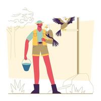 travailleur de zoo avec concept d'oiseaux vecteur