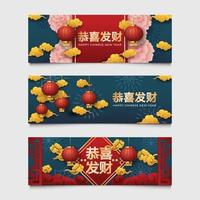 ensemble de bannière gong xi fa cai avec papier découpé vecteur