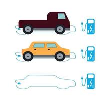 concept de voiture électrique sur batteries et station-service. illustration vectorielle. vecteur