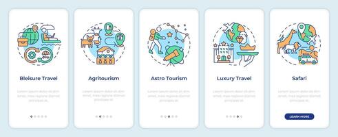 niche tourisme l'intégration mobile app filtrer. Voyage les tendances procédure pas à pas 5 pas modifiable graphique instructions avec linéaire concepts. interface utilisateur, ux, gui modèle vecteur