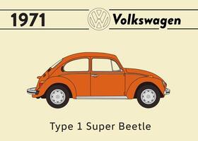 1971 vw type 1 super scarabée voiture affiche art vecteur