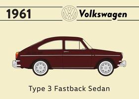 1961 vw type 3 retour rapide sedan voiture affiche art vecteur